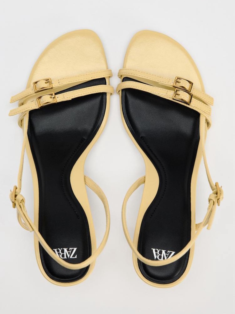 Zara Pale Yellow Leather Double-Strap Slingback Sandals